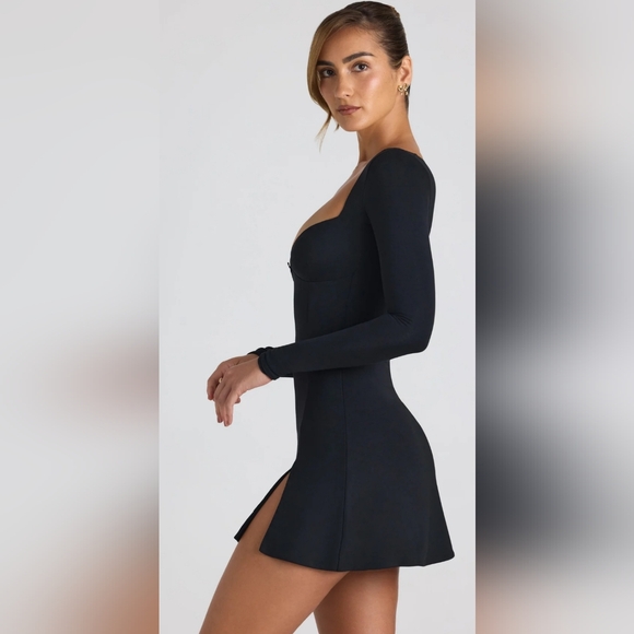 DEVI Modal Bow-Detail Sweetheart-Neck A-line mini dress, black, US 12 UK 16, NWT - Picture 3 of 12